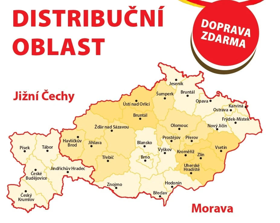 Distribuční mapa – oblasti doručení
